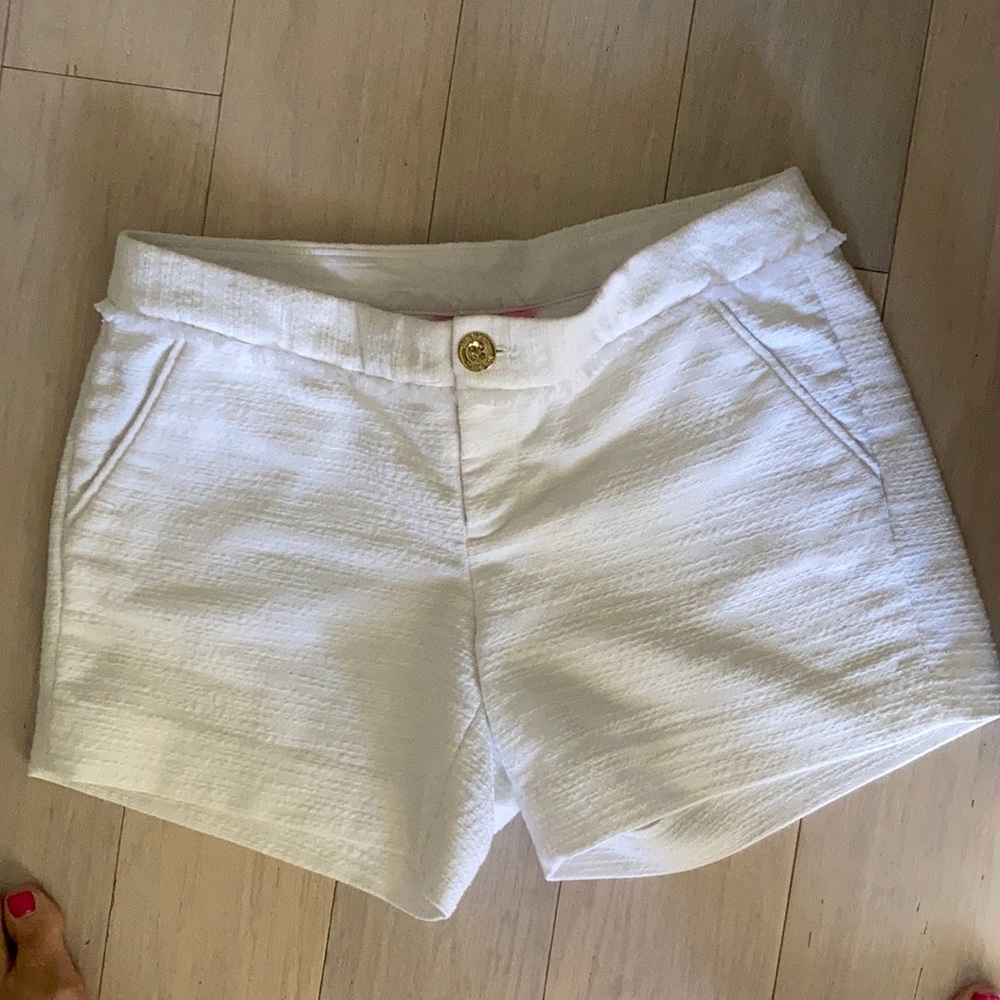 Lilly Pulitzer bright white summer shorts.